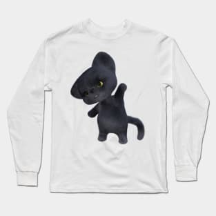 3D rendering of an adorable black Kitten Long Sleeve T-Shirt